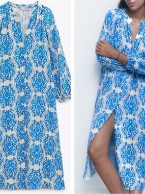 Zara Printed Midi Viscose Dress New